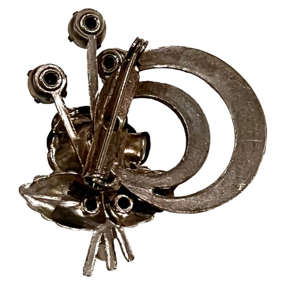 Vtg Art Deco Style Rose Brooch Pin Silvertone with Rhinestones - Picture 4 of 6